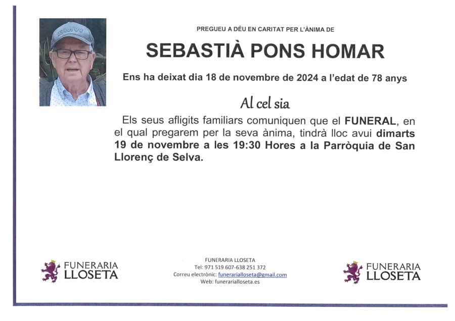 Esquela de SEBASTIÀ PONS HOMAR